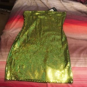 Neon green metallic dress Size Large Brand new